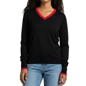 Wantable V-neck Sweater Black Red trim Womens M Rayon Soft Casual Comfy NWOT